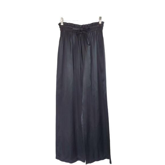 Von Saken Pants - Von Saken Unique Satin Black Paperbag Designer Wide Leg Pants, Size Medium